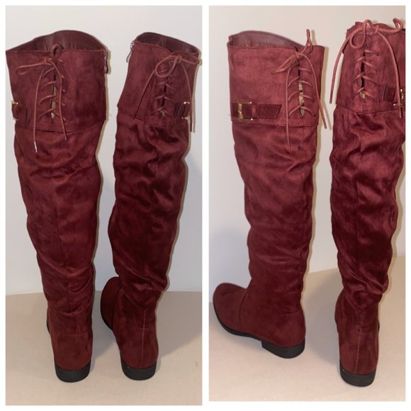 🥳🥳2xHP🥳🥳Over The Knee Vegan Brown Soft Suede Boots Women's 7.6 - Picture 10 of 11